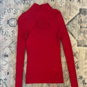 Red Ribbed Long Sleeve Top